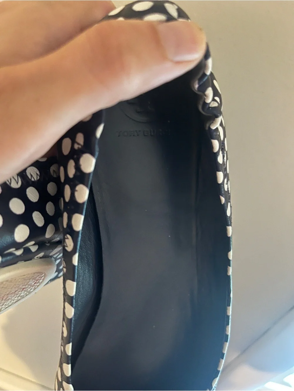 Tory Burch Navy and White Polka Dot Logo Ballet Flats Size 9.5